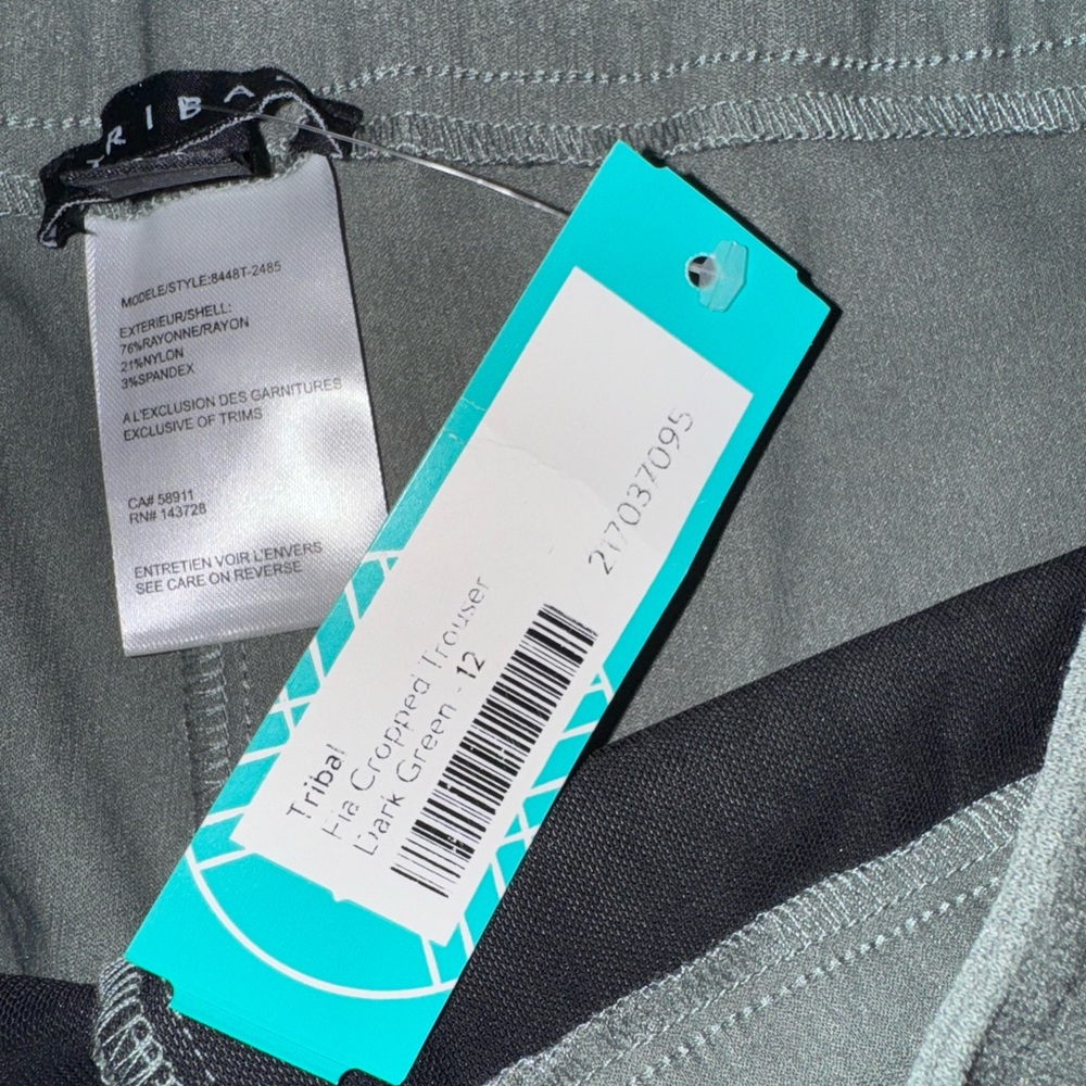 Womens Tribal Pull On Pants Fia Cropped Trouser 12 NWT Green - Picture 3 of 7